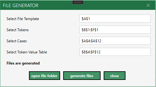 File Generator dialog