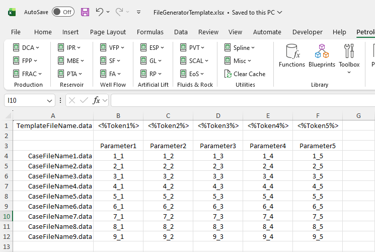 Excel table with cases and tokens